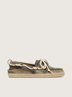 Cruise-Espadrilles für Damen aus militärgrünem Canvas mit weissen Wanderschnürsenkeln
