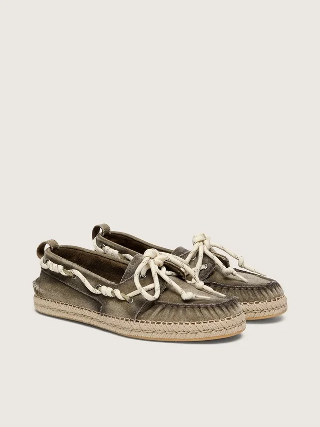 Cruise-Espadrilles für Herren aus militärgrünem Canvas mit weissen Wanderschnürsenkeln