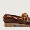 Cruise-Loafer für Damen aus braunem, gewachstem Wildleder mit taubengrauen Wanderschnürsenkeln