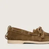 Cruise-Loafer für Damen aus khakifarbenem Wildleder mit Fransen und mehrfarbigen Perlen