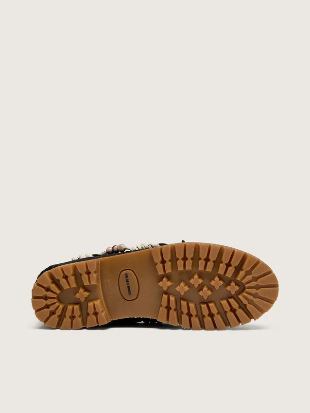 Cruise-Loafer für Damen aus schwarzem, gewachstem Wildleder mit schwarzen Wanderschnürsenkeln