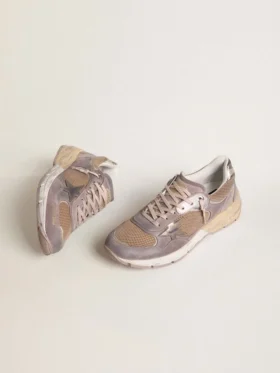 Dad-Star für Damen aus lila Wildleder und Mesh mit laminiertem Lederstern und Fersenlasche