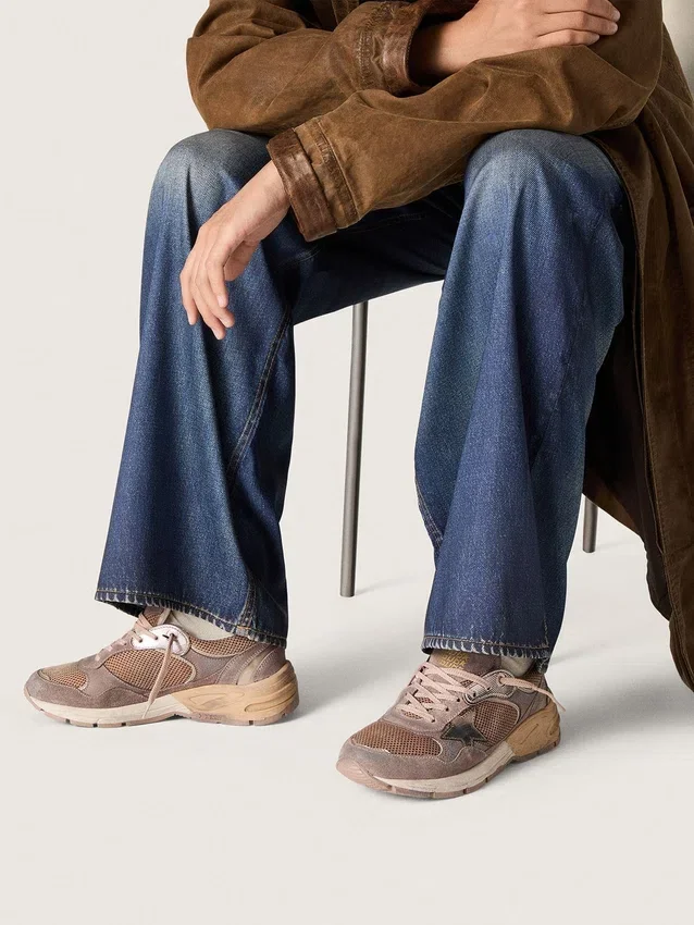 Dad-Star für Damen aus lila Wildleder und Mesh mit laminiertem Lederstern und Fersenlasche