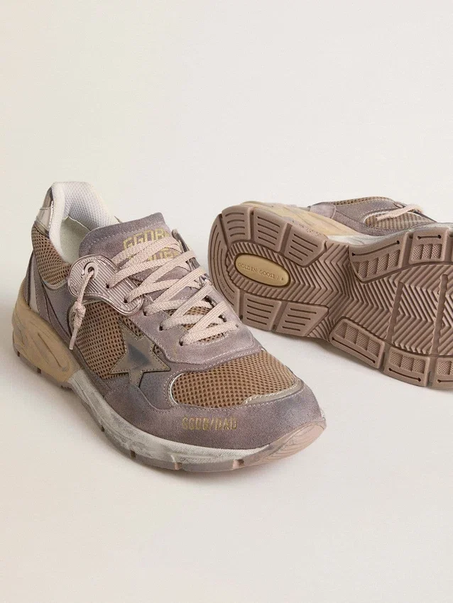 Dad-Star für Damen aus lila Wildleder und Mesh mit laminiertem Lederstern und Fersenlasche