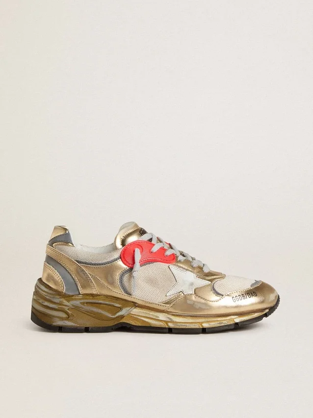 Dad-Star für Damen aus Mesh und goldfoliertem Leder mit weissem Lederstern