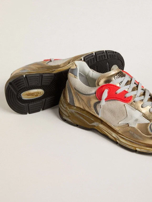 Dad-Star für Damen aus Mesh und goldfoliertem Leder mit weissem Lederstern