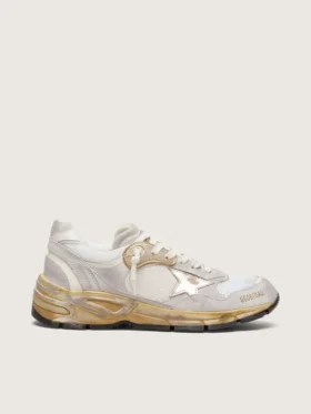 Dad-Star für Damen aus Mesh und weissem Wildleder mit goldfoliertem Stern