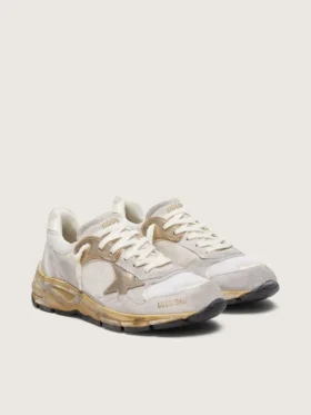 Dad-Star für Damen aus Mesh und weissem Wildleder mit goldfoliertem Stern