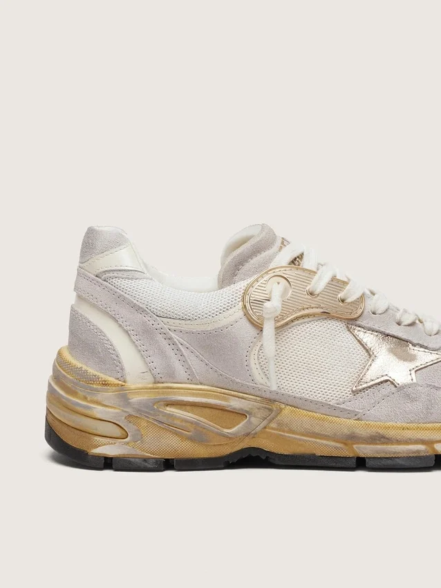 Dad-Star für Damen aus Mesh und weissem Wildleder mit goldfoliertem Stern