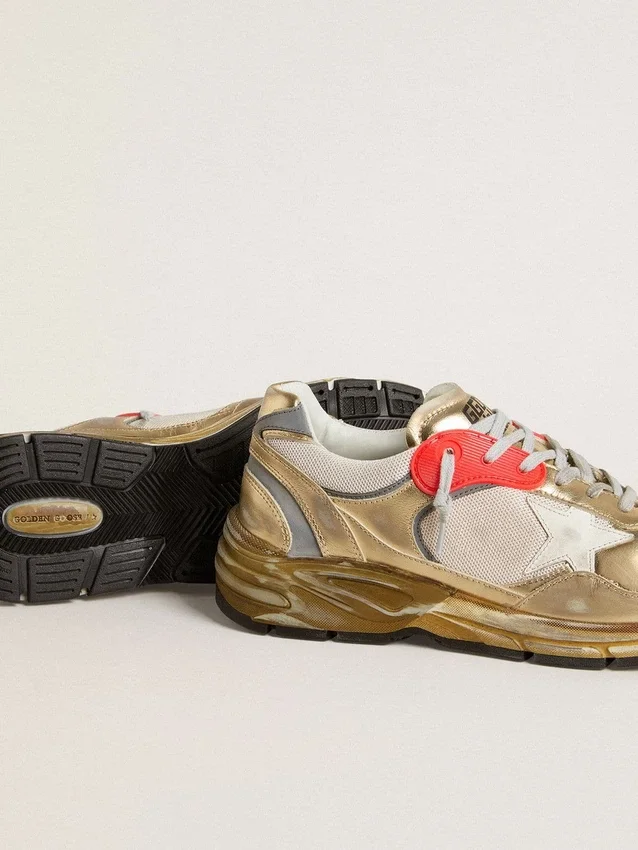 Dad-Star für Herren aus Mesh und goldfoliertem Leder mit weissem Lederstern