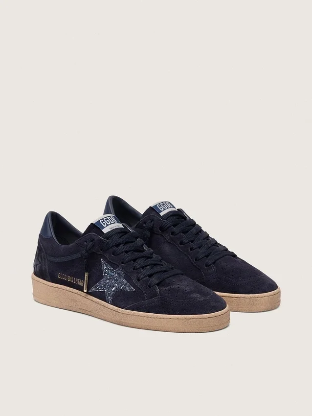 Damen-Ball Star aus dunkelblauem Wildleder mit dunkelblauem Glitzerstern