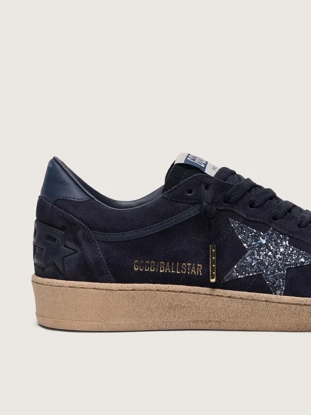 Damen-Ball Star aus dunkelblauem Wildleder mit dunkelblauem Glitzerstern