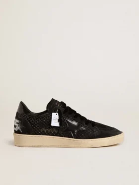 Damen-Ball Star aus Mesh mit Swarovski-Kristallen und schwarzem, laminiertem Lederstern sowie Fersenlasche