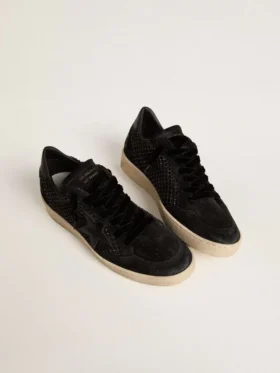 Damen-Ball Star aus Mesh mit Swarovski-Kristallen und schwarzem, laminiertem Lederstern sowie Fersenlasche