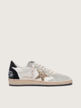 Damen-Ball Star aus Nappa und Wildleder mit Glitzerstern und schwarzer Fersenlasche