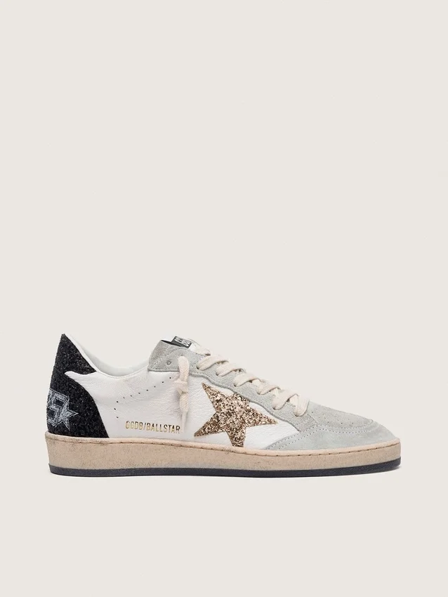 Damen-Ball Star aus Nappa und Wildleder mit Glitzerstern und schwarzer Fersenlasche
