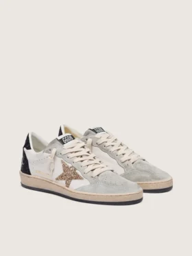 Damen-Ball Star aus Nappa und Wildleder mit Glitzerstern und schwarzer Fersenlasche