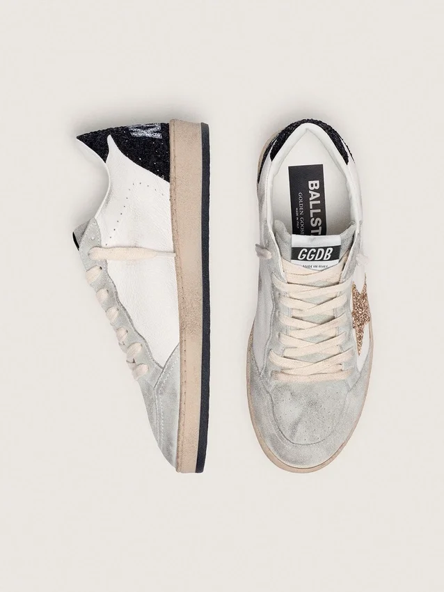 Damen-Ball Star aus Nappa und Wildleder mit Glitzerstern und schwarzer Fersenlasche