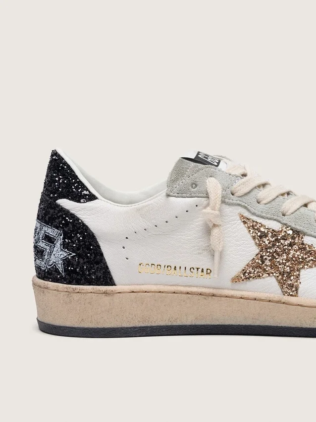 Damen-Ball Star aus Nappa und Wildleder mit Glitzerstern und schwarzer Fersenlasche