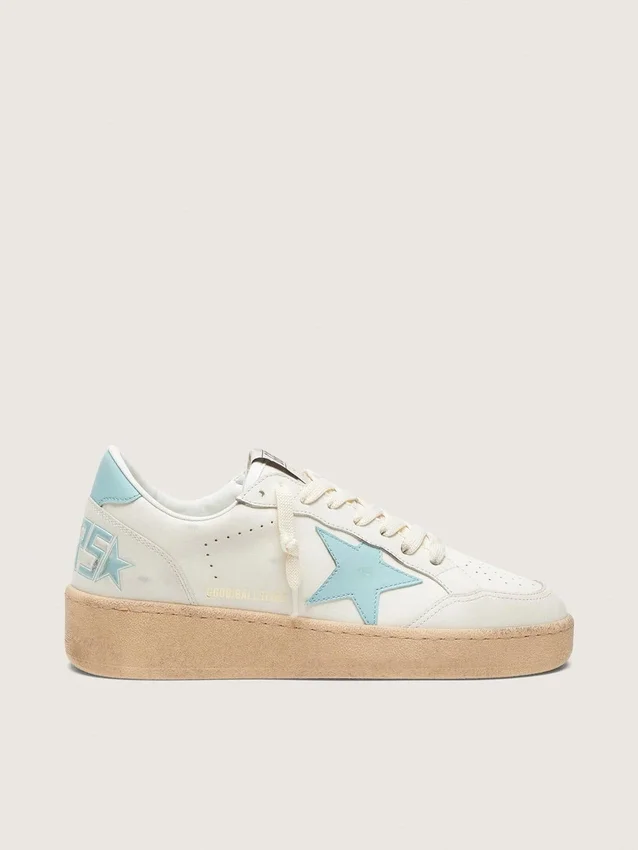 Damen-Ball Star aus weissem Leder mit hellblauem Stern