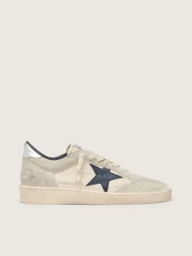 Damen-Ball Star LTD aus grauem Wildleder mit blauem Stern und cremefarbenen Häkel-Einsätzen