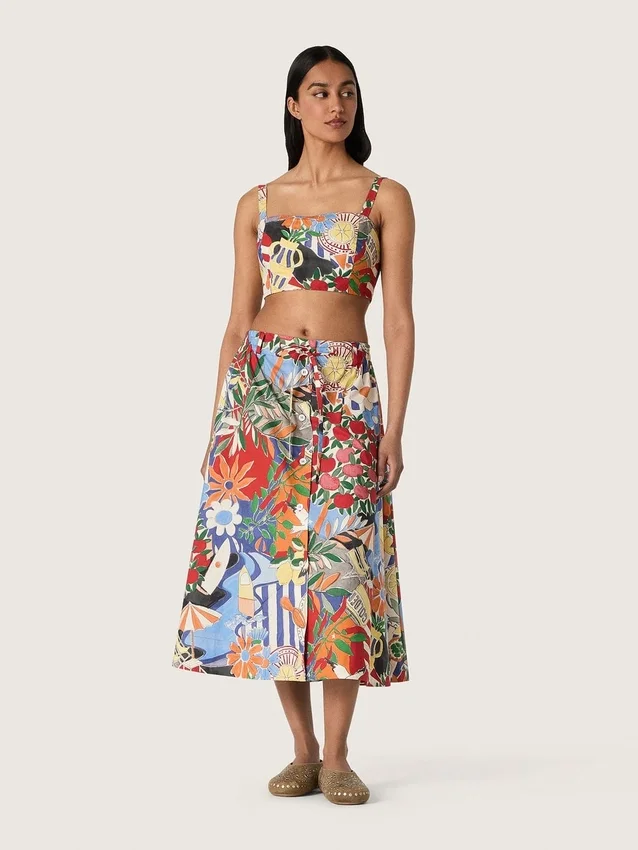 Damen-Baumwoll-Top mit mehrfarbigem Print