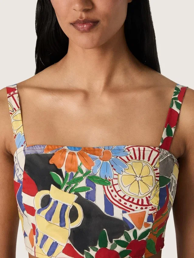 Damen-Baumwoll-Top mit mehrfarbigem Print
