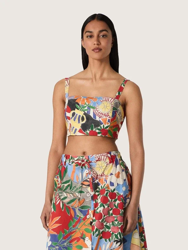 Damen-Baumwoll-Top mit mehrfarbigem Print