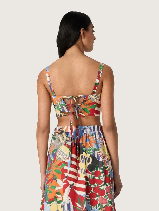 Damen-Baumwoll-Top mit mehrfarbigem Print