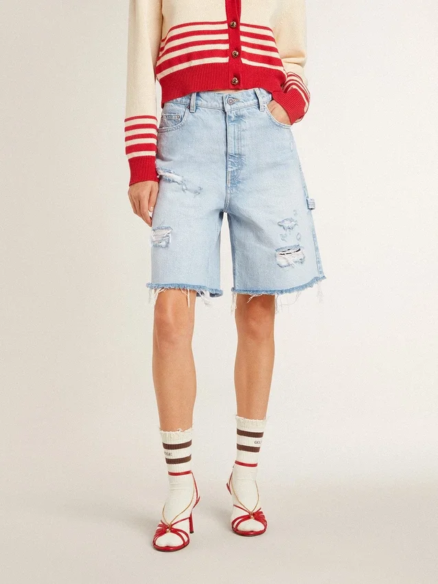 Damen-Bermudashorts aus Denim im Used-Look