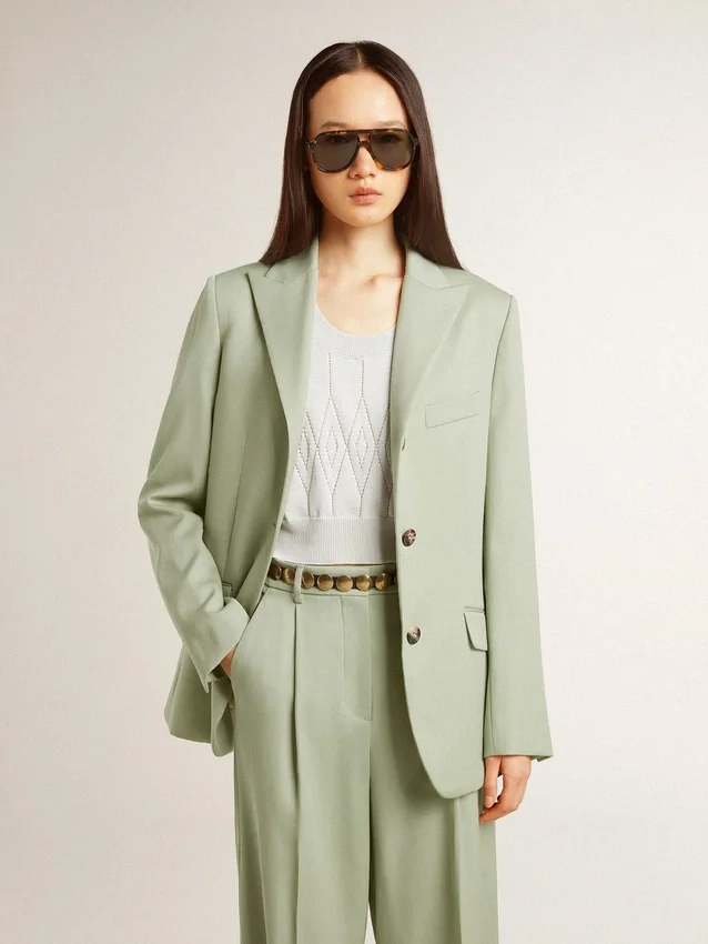 Damen-Blazer aus salbeigrüner Wolle