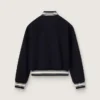 Damen-Bomberjacke aus dunkelblauer Wolle mit weissen Details