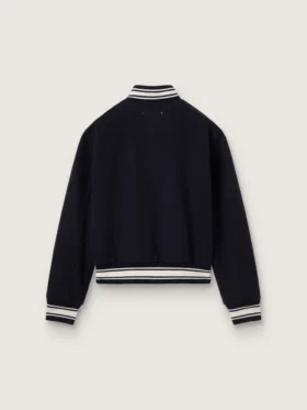 Damen-Bomberjacke aus dunkelblauer Wolle mit weissen Details
