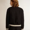 Damen-Bomberjacke aus dunkelblauer Wolle mit weissen Details