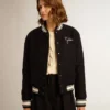 Damen-Bomberjacke aus dunkelblauer Wolle mit weissen Details