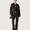 Damen-Bomberjacke aus dunkelburgunderrotem Nappaleder mit Blumenstickerei