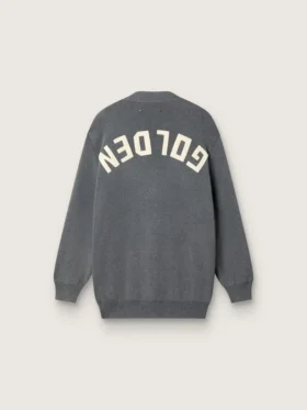 Damen-Cardigan aus meliertem grauen Baumwollstoff mit Logo auf der Rückseite