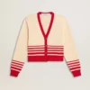 Damen-Cardigan in Creme mit roten Streifen