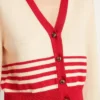 Damen-Cardigan in Creme mit roten Streifen