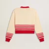 Damen-Cardigan in Creme mit roten Streifen