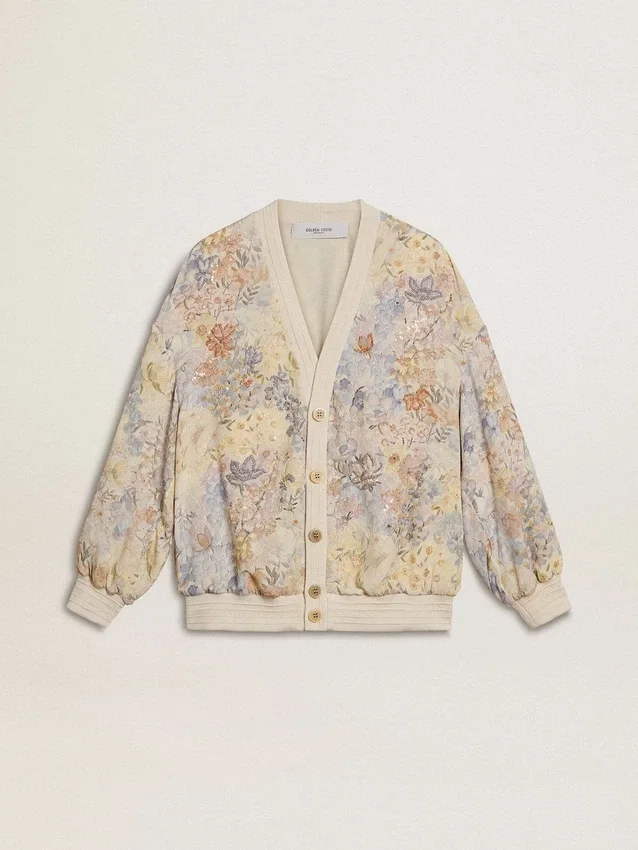 Damen-Cardigan mit Blumenprint und Stickerei