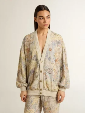Damen-Cardigan mit Blumenprint und Stickerei