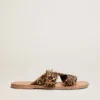 Damen-Flachsandalen «Margaret» aus Ponyfell mit Leopardenmuster