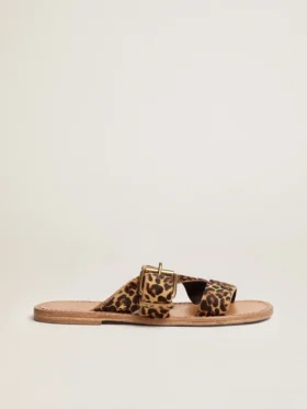 Damen-Flachsandalen «Margaret» aus Ponyfell mit Leopardenmuster