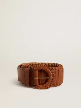 Damen-Gürtel aus gewebtem braunem Leder