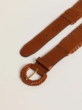 Damen-Gürtel aus gewebtem braunem Leder