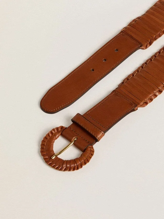 Damen-Gürtel aus gewebtem braunem Leder