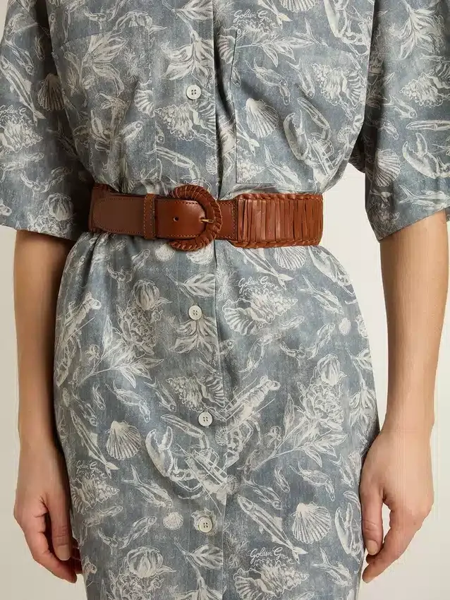 Damen-Gürtel aus gewebtem braunem Leder