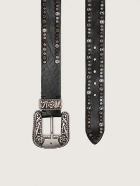 Damen-Gürtel aus schwarzem Leder mit Nieten
