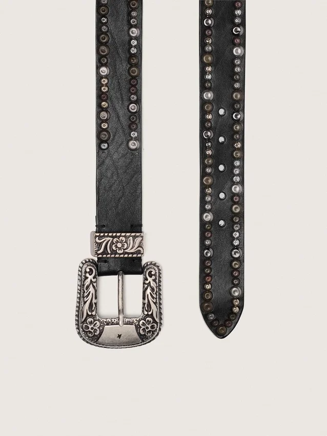 Damen-Gürtel aus schwarzem Leder mit Nieten